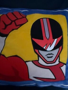 Power Rangers Time Force 2001.  Red, blue,black & Yellow Pillow approx 15”x15”